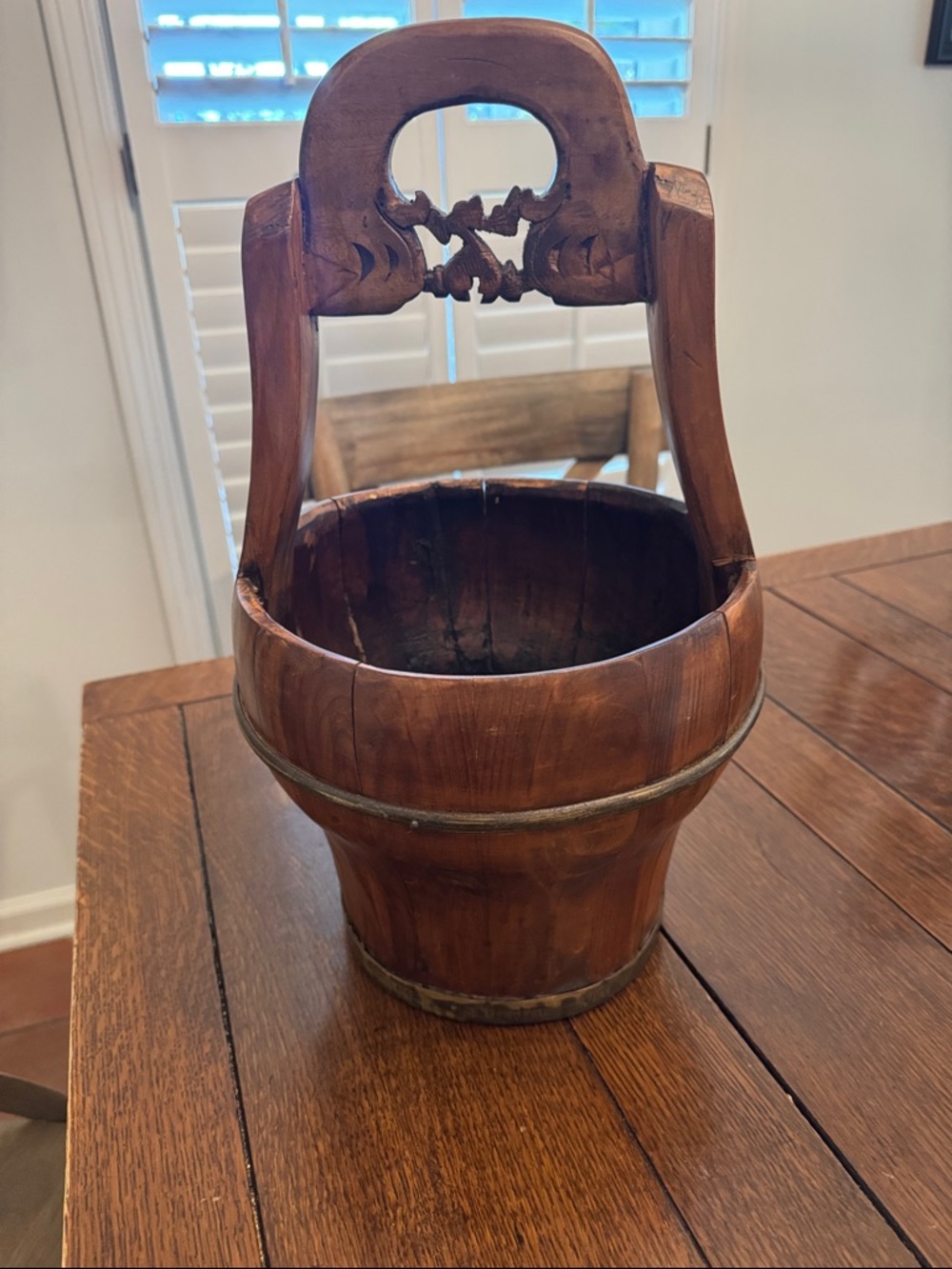 Antique Chinese Wood Slat Water Well Bucket or Planter
